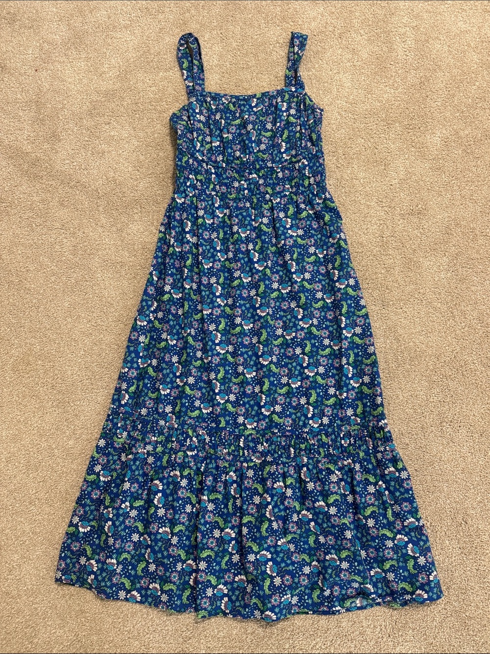 LOFT Blue Floral Maxi Dress with Green Floral Accents